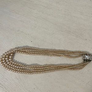 Antique glass pearl multi strand choker necklace crystal latch unmarked